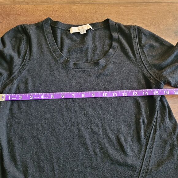 Ann Taylor LOFT Sweater Wool Blend Size M Black Long Sleeve Asymetrical Stitch - Picture 4 of 12